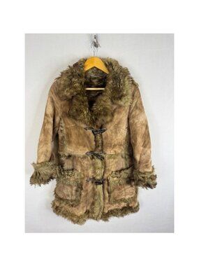 Jeno de Paris Vintage Suede Shearling Faux Fur Coat Tan Brown Penny Lane 10